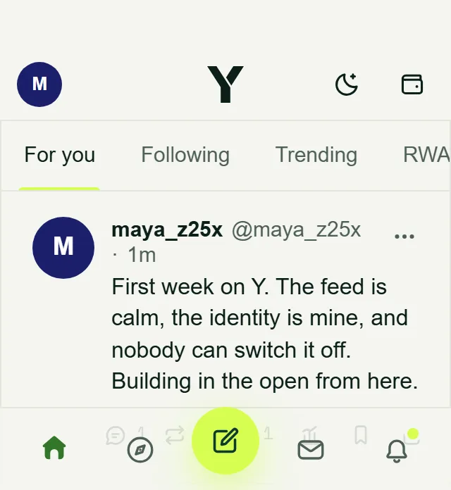 Feed screen in the Y app