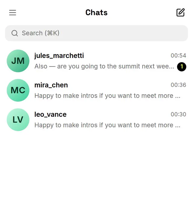 Messenger screen in the Y app